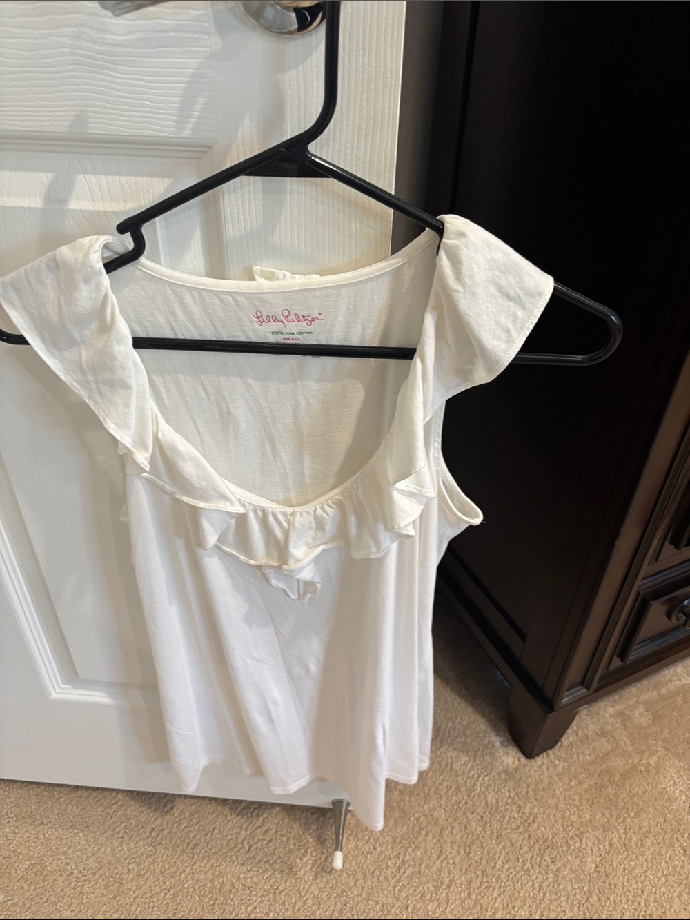 Lilly Pulitzer White Ruffle Scoop Neck Sleeveless Tank